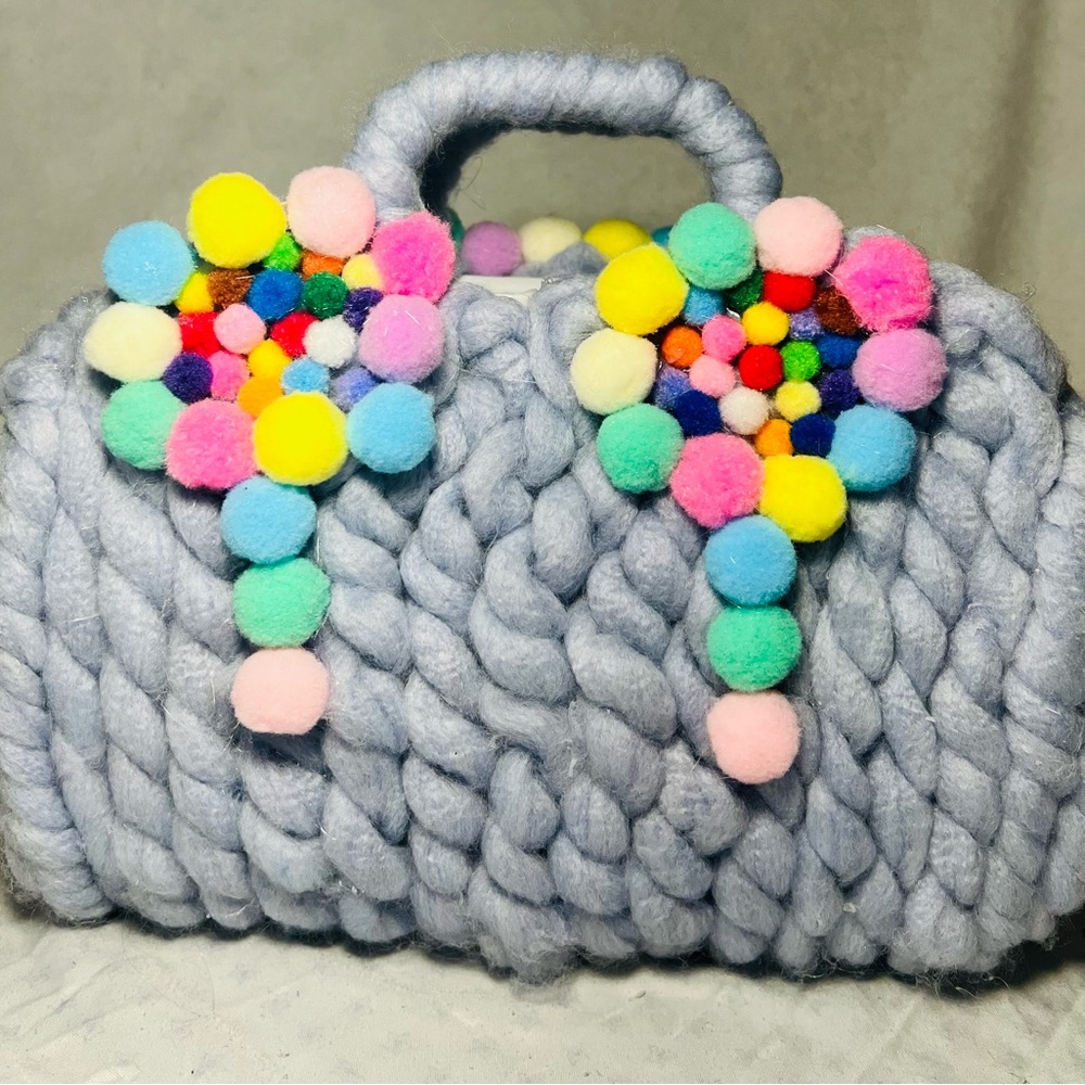 DW Home Pastel Pom-Pom Knit Mini Bag